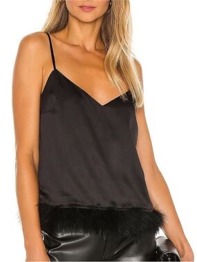 (BB DAKOTA BY STEVE MADDEN) Black Feather Report Satin Cami Tank Top, Size M